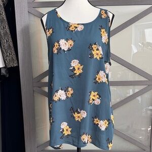 LOFT Floral Sleeveless Blouse - Teal and Yellow